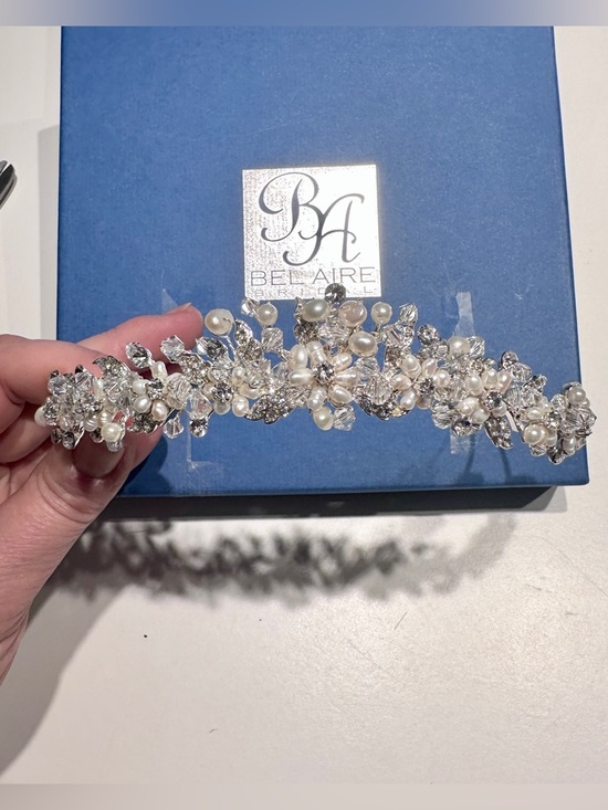 Bel Aire Bridal Accessories - Silver, Cultured Pearl, & Crystal Bridal Tiara